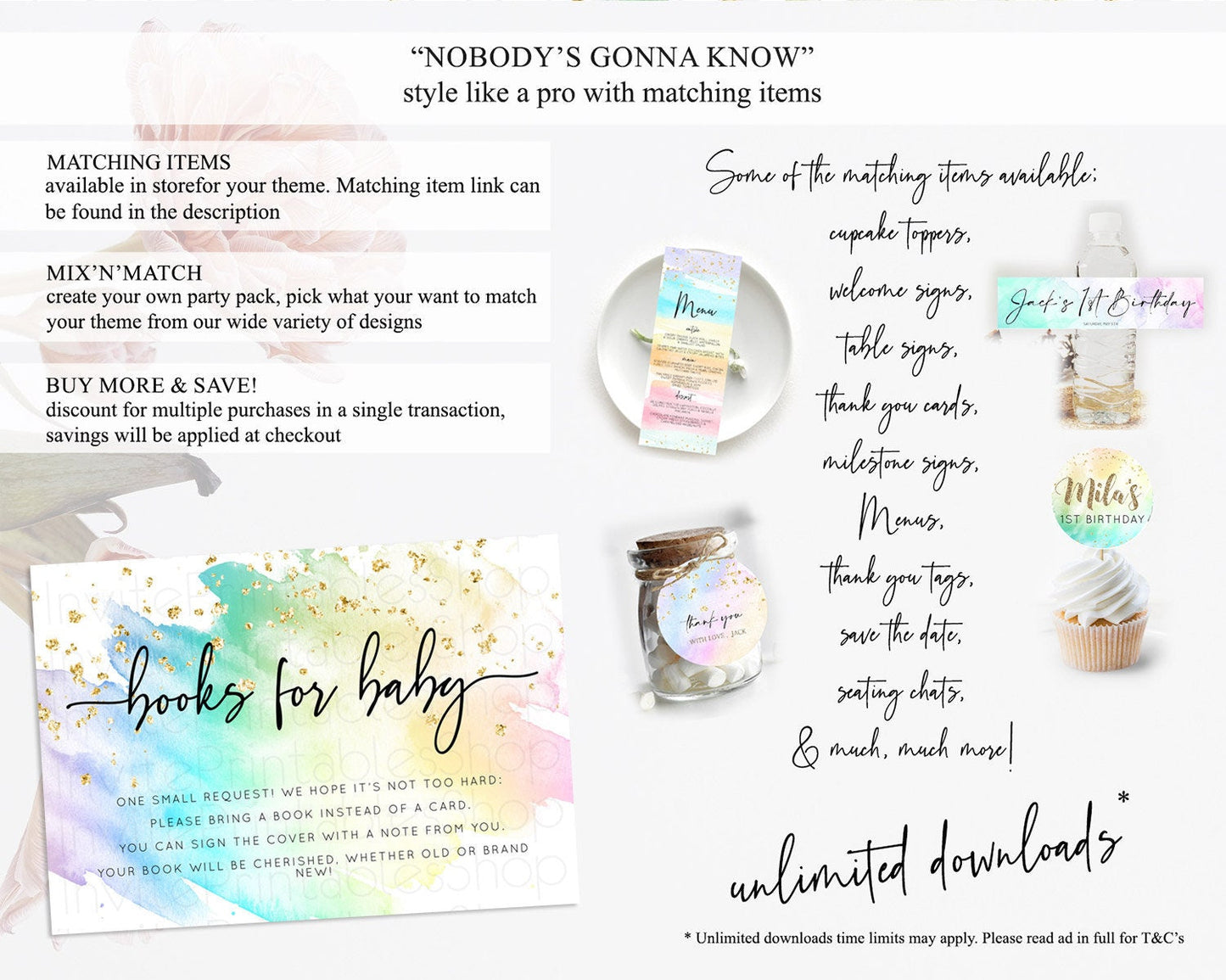 Pastel Books For Baby Card Pastel Rainbow Book Insert Colorful Ombre Watercolor Book Card Confetti Glitter Baby Book Poem Request D10256