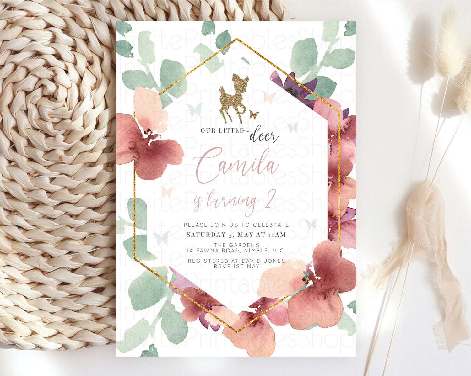 Editable Fawn Birthday Invitation Deer Birthday Invitation Enchanted Forest