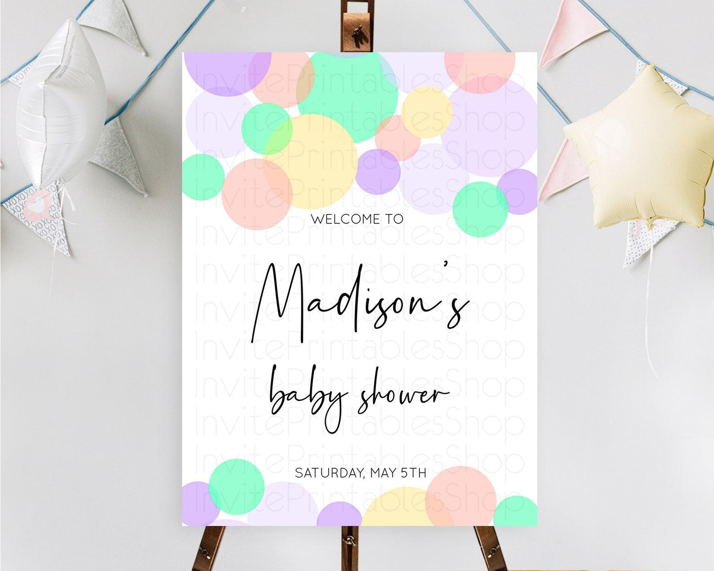 Rainbow Baby Shower Welcome Sign Pastel Welcome Board Pastel Rainbow Confetti Welcome Sign Colorful Bubbles Pastel Welcome Sign D10380