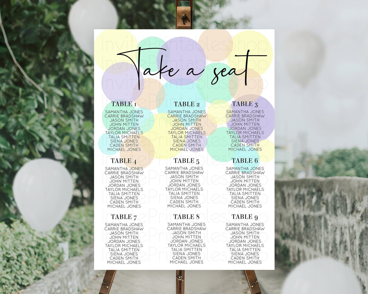 Pastel Seating Chart Pastel Confetti Seating Chart Bubbles Sprinkles Seating Sign Colorful Rainbow Decor Confetti Seating Board D10414