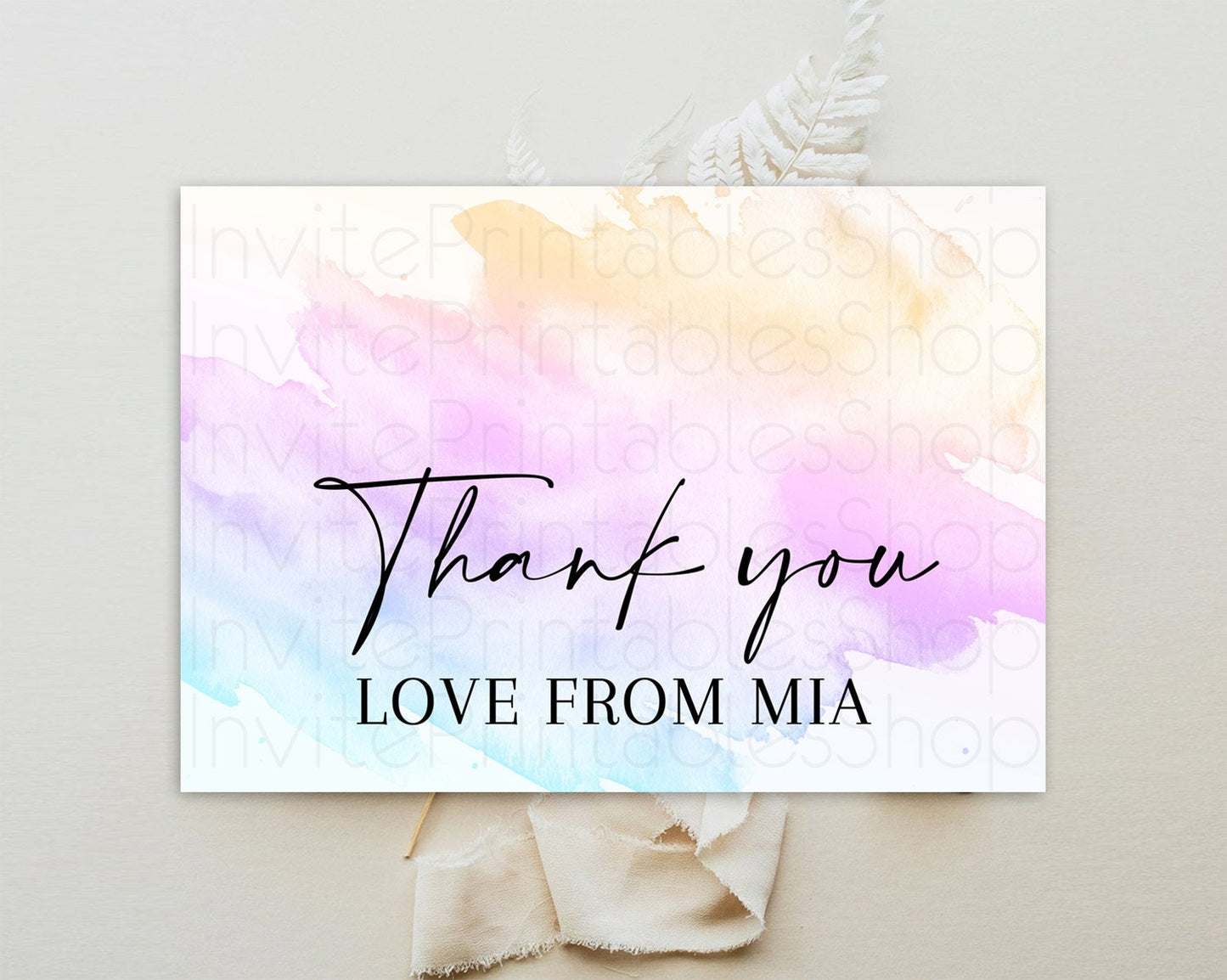 Pastel Thank You Rainbow Thank You Card Colorful Pastel Birthday Thank You Card Confetti Watercolor Pastel Teacher Thank You Cards D10175