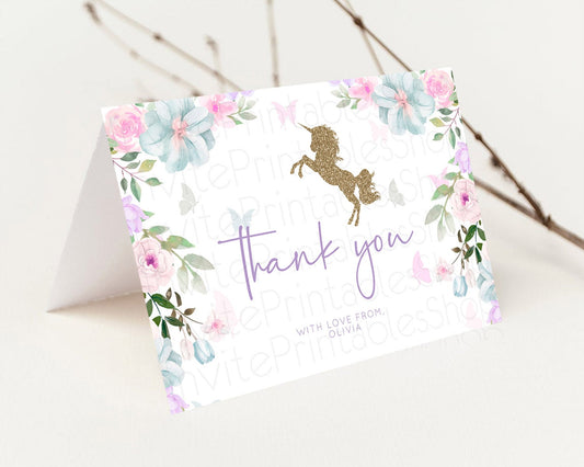 Editable Unicorn Garden Thank You Floral Unicorn Thank You Card Pastel Flora