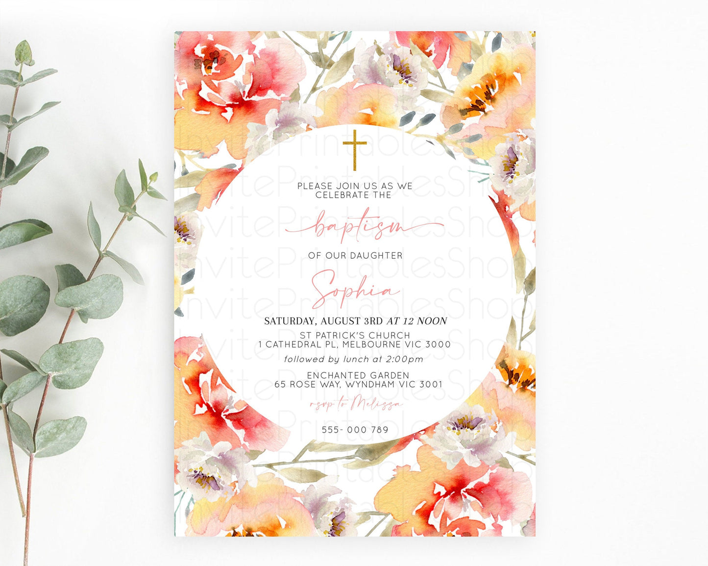 Secret Garden Baptism Invitation Wildflower Baptism Birthday Invite Pastel Flowers Christening Invite Enchanted Garden Boho Floral  D10280