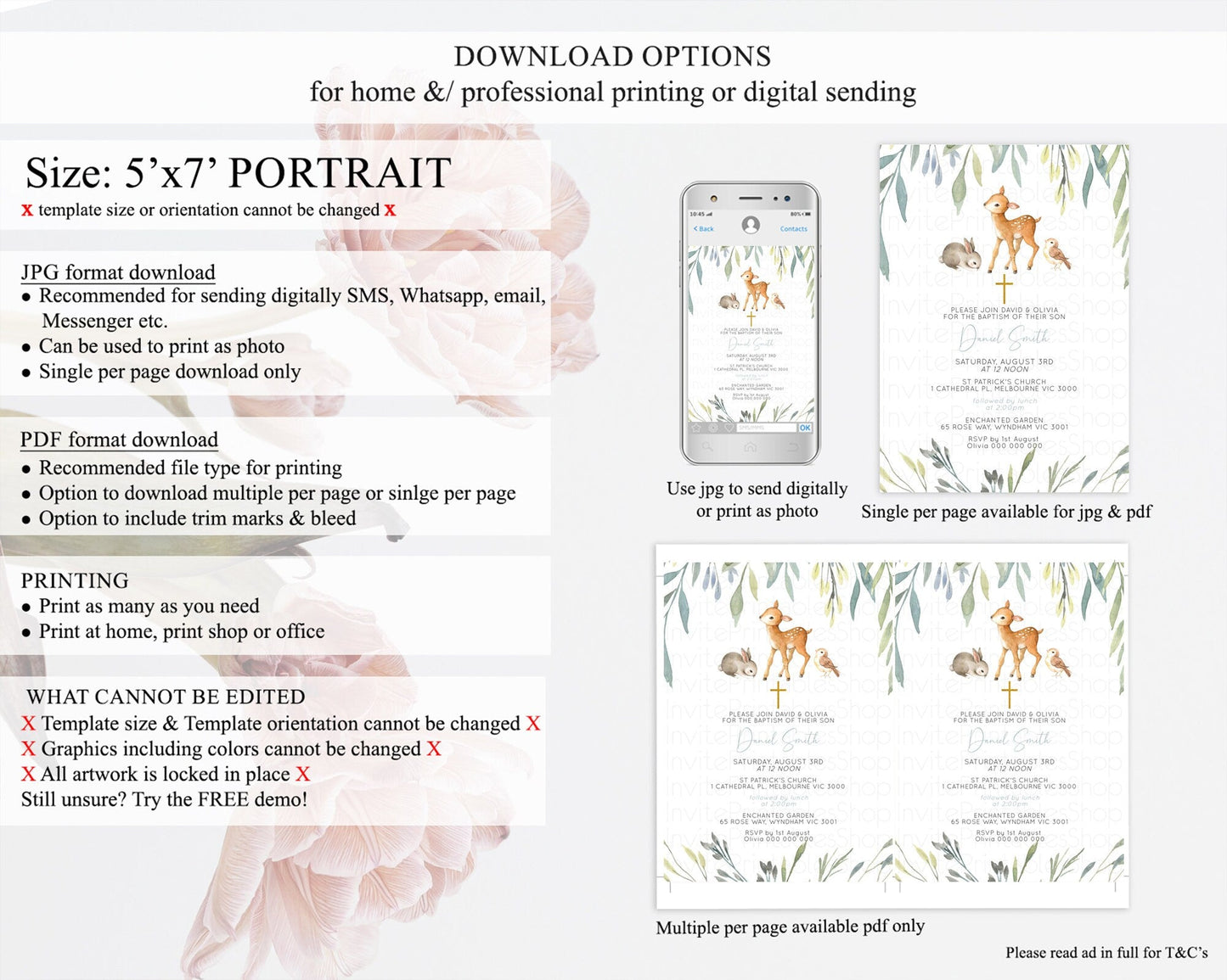 Fawn Baptism Invitation Deer Baptism 1st Birthday Invitation Enchanted Forest Christening Invitation Pastel Garden Butterfly Floral D10919