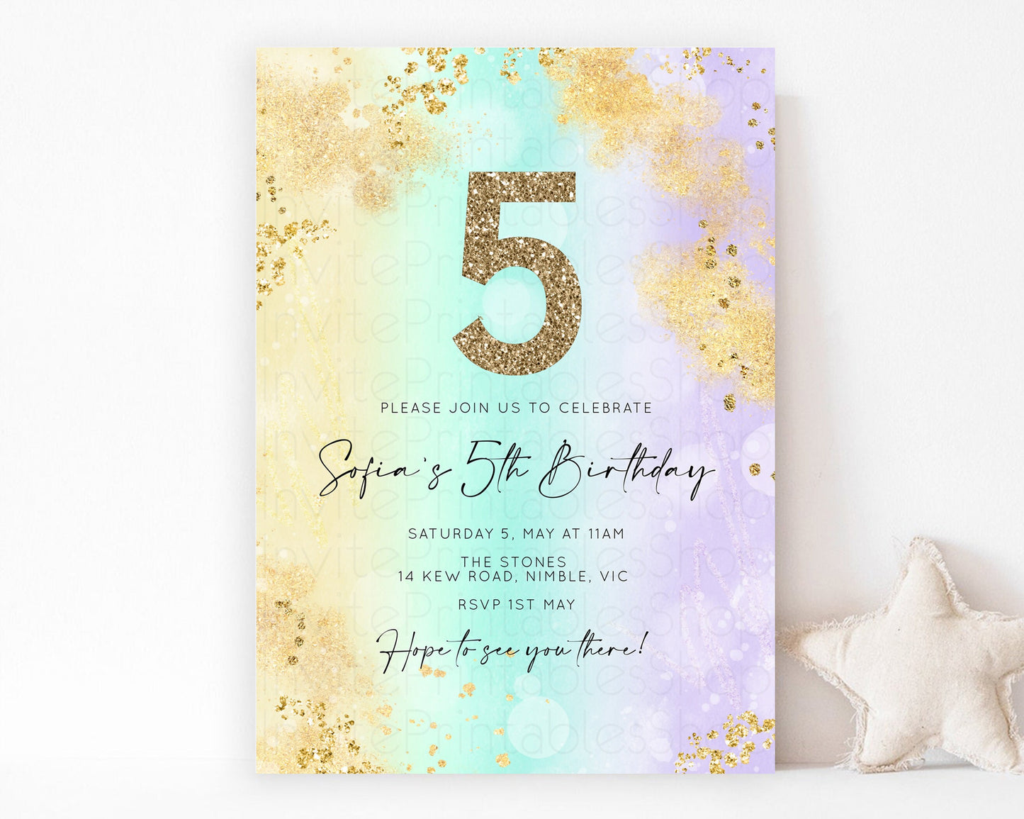 Rainbow Birthday Invitation Pastel Birthday Invite Ombre Watercolor Invite Enchanted Theme Colorful Splash Glitter Sprinkles 1st 2nd 3rd