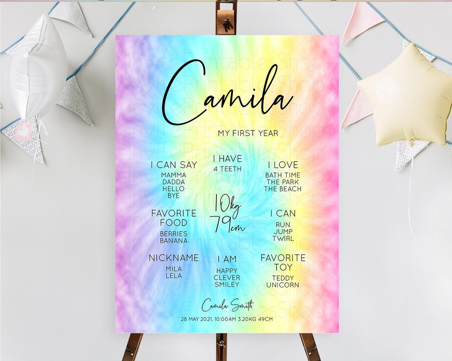 Tie Dye Milestone Board Rainbow First Birthday Milestone Poster Pastel Milestone Colorful Milestone Board Pastel Rainbow Birthday D10578