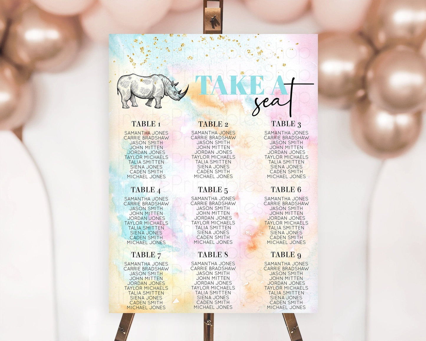 Rhino Seating Chart Rhino Seating Sign Rhino Take A Seating Chart Rhino Safari Adventure Decor Zoo Party Rhino Palm Leaf Decor D10287