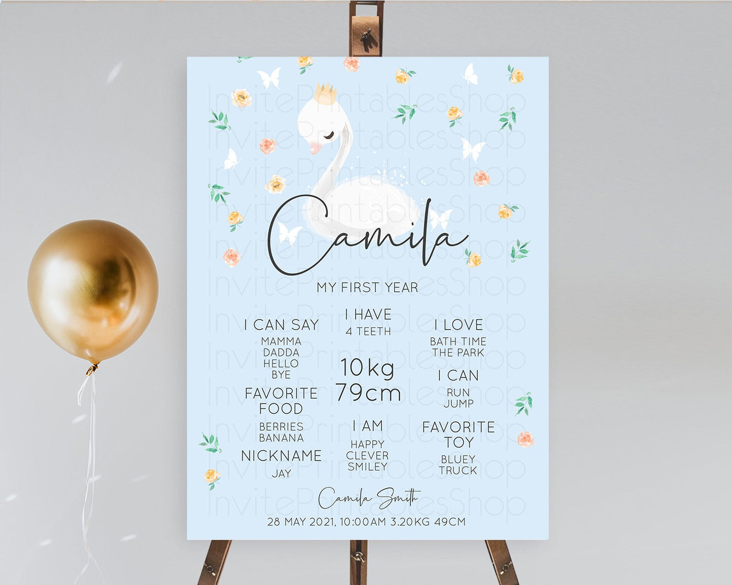 Swan First Birthday Milestone Poster Swan Princess Ballet Milestone Board Enchanted Forest Swan Lake Secret Garden Pastel Floral D10903