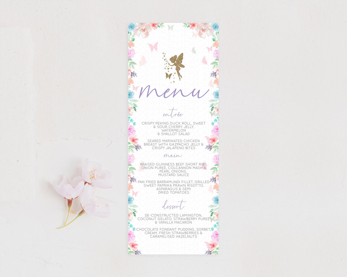 Fairy Menu Fairy Menu Template Enchanted Garden Pastel Floral Butterfly Table Décor Fairy Secret Garden Dinner Dessert Food Menu D10126