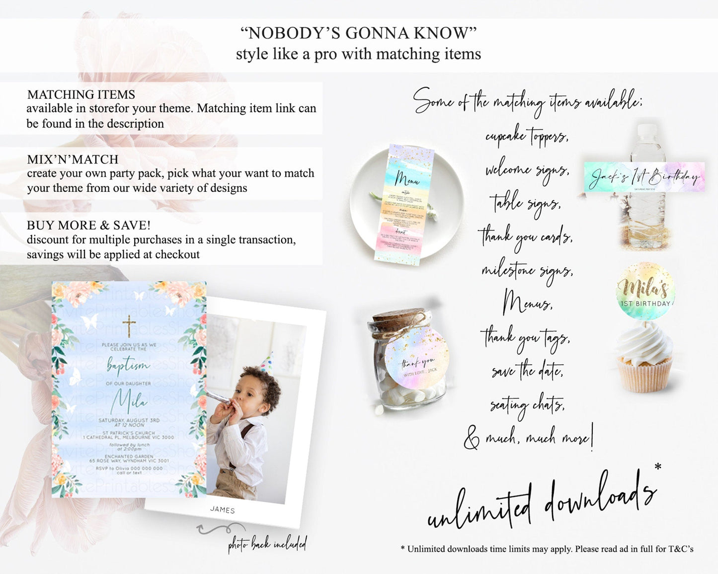 Secret Garden Baptism Invitation Wildflower Baptism Birthday Invite Pastel Flowers Christening Invite Enchanted Garden Boho Floral D10337