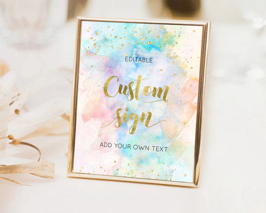 Editable Pastel Sign Ombre Table Sign Decor Pastel Ombre Rainbow Watercolor