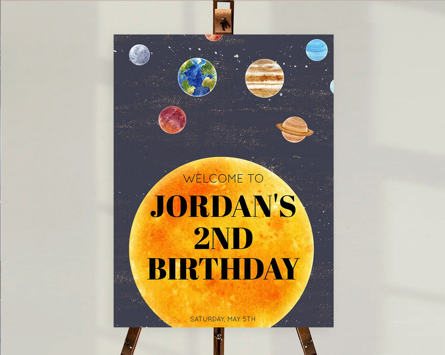 Space Birthday Welcome Sign Space Welcome Board First Trip Around the Sun Welcome Poster Planets Solar System ONE year Birthday Sign D10430