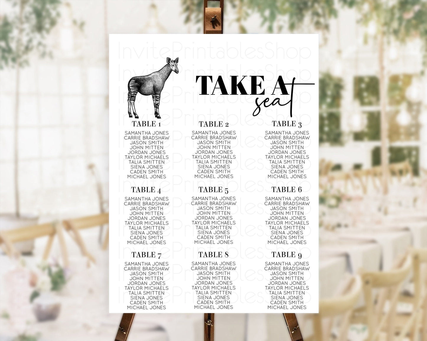 Okapi Seating Chart Okapi Seating Sign Okapi Take A Seating Chart Okapi Safari Adventure Decor Zoo Party Okapi Palm Leaf Decor D10283