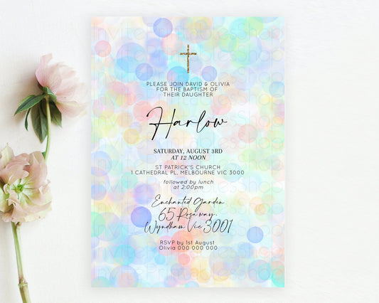 Pastel Baptism Invitation Bath Bomb Party Invitation Pastel Bubbles Baptism 1st Birthday Invitation Watercolour Christening Invite D10446