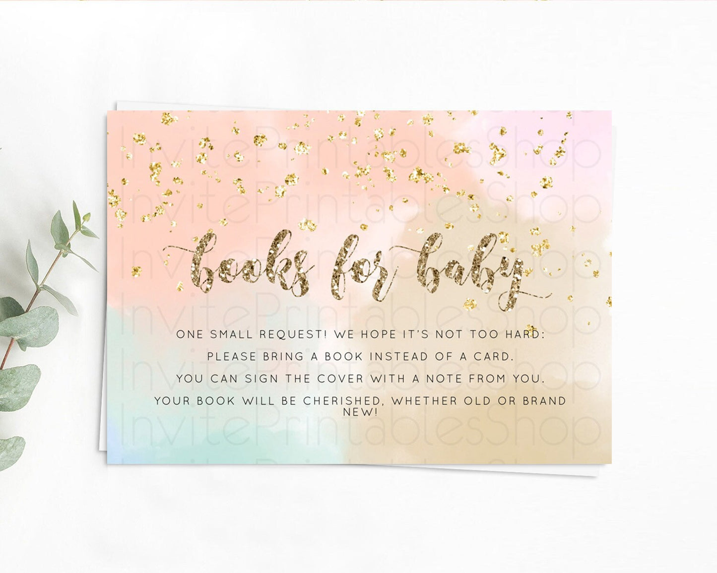 Pastel Books For Baby Card Pastel Rainbow Book Insert Colorful Ombre Watercolor Book Card Confetti Glitter Baby Book Poem Request D10377