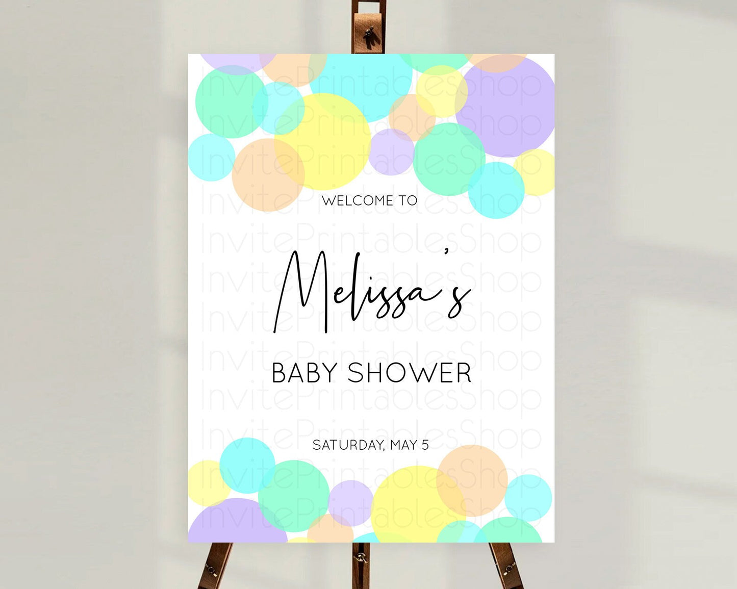 Rainbow Baby Shower Welcome Sign Pastel Welcome Board Pastel Rainbow Confetti Welcome Sign Colorful Bubbles Pastel Welcome Sign D10412