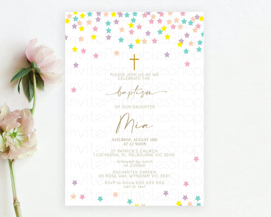 Editable Star Baptism Invitation Pastel Stars Baptism 1st Birthday Invitatio