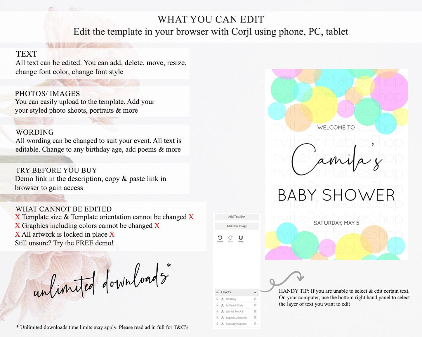 Rainbow Baby Shower Welcome Sign Pastel Welcome Board Pastel Rainbow Confetti Welcome Sign Colorful Bubbles Pastel Welcome Sign D10409