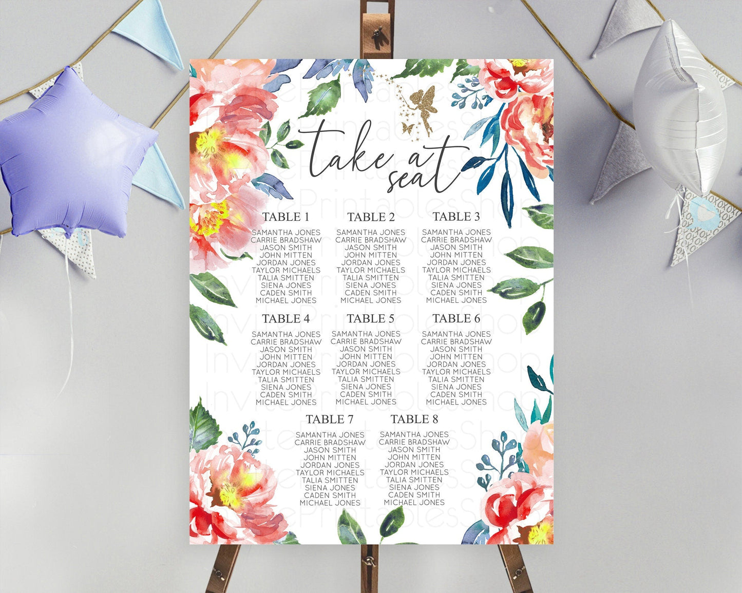 Fairy Seating Chart Pastel Fairy Seating Chart Fairy Tea Party Fairy Garden Seating Sign Enchanted Garden Floral Butterfly Decor D10752