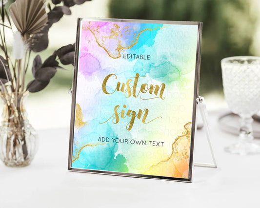 Editable Pastel Sign Ombre Table Sign Decor Pastel Ombre Rainbow Watercolor