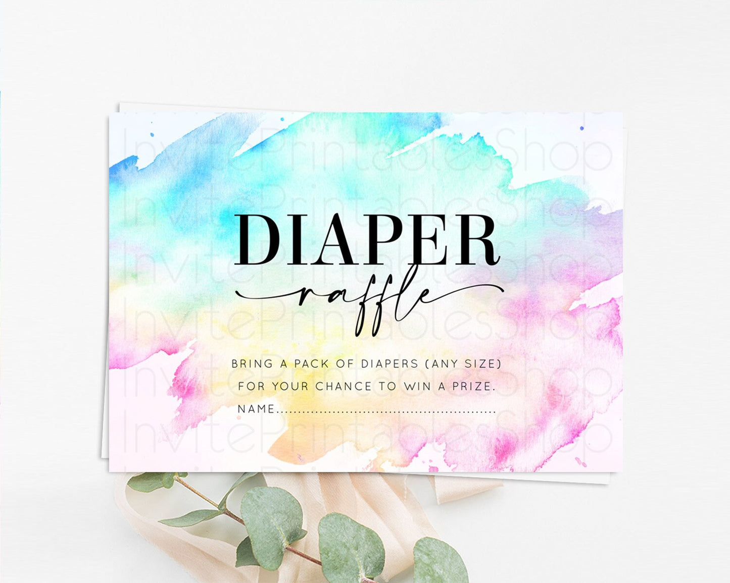 Pastel Diaper Raffle Card Pastel Rainbow Diaper Raffle Insert Colorful Ombre Watercolor Diaper Ticket Confetti Glitter Raffle Game D11020