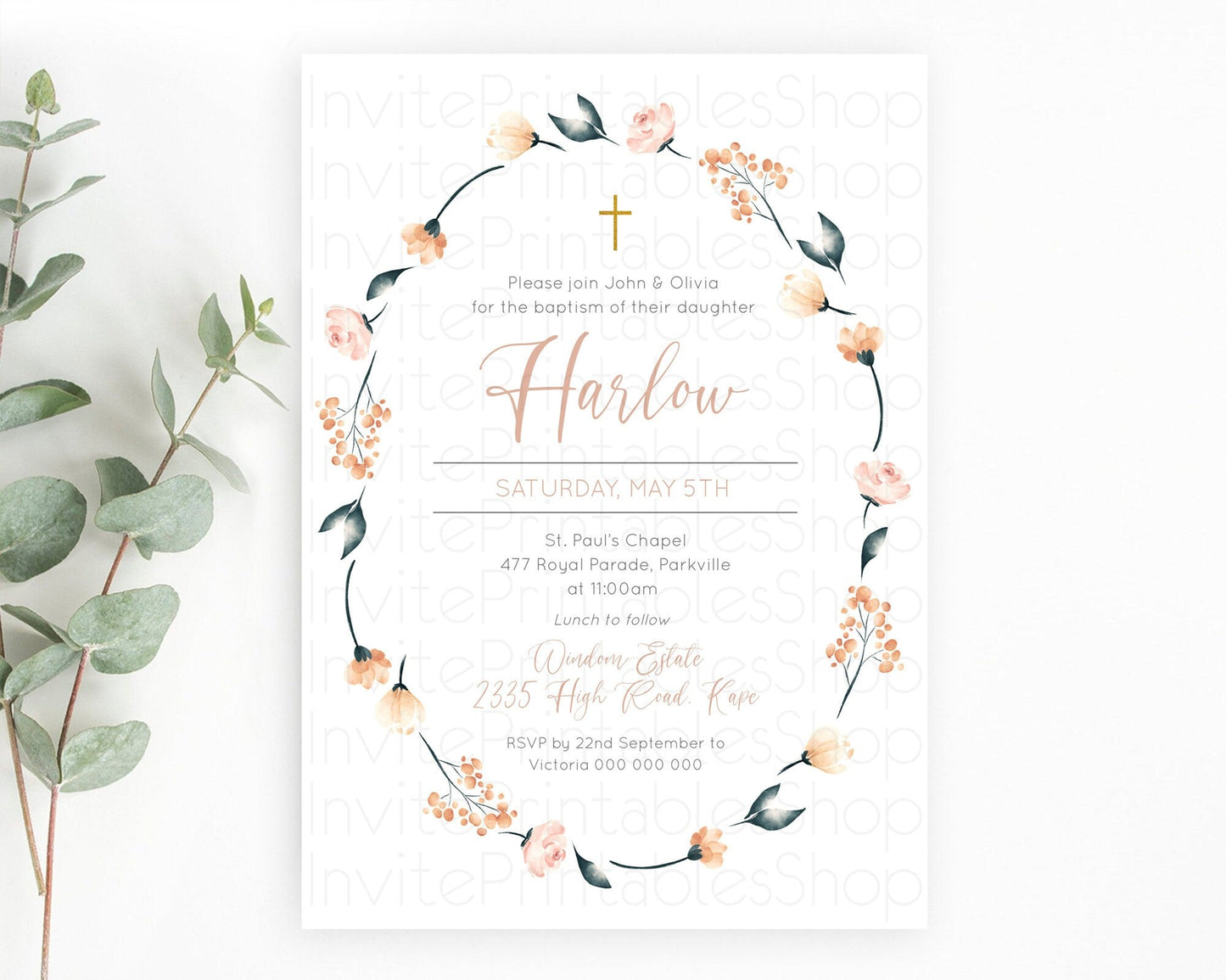 Secret Garden Baptism Invitation Wildflower Baptism Birthday Invite Pastel Flowers Christening Invite Enchanted Garden Boho Floral D10240