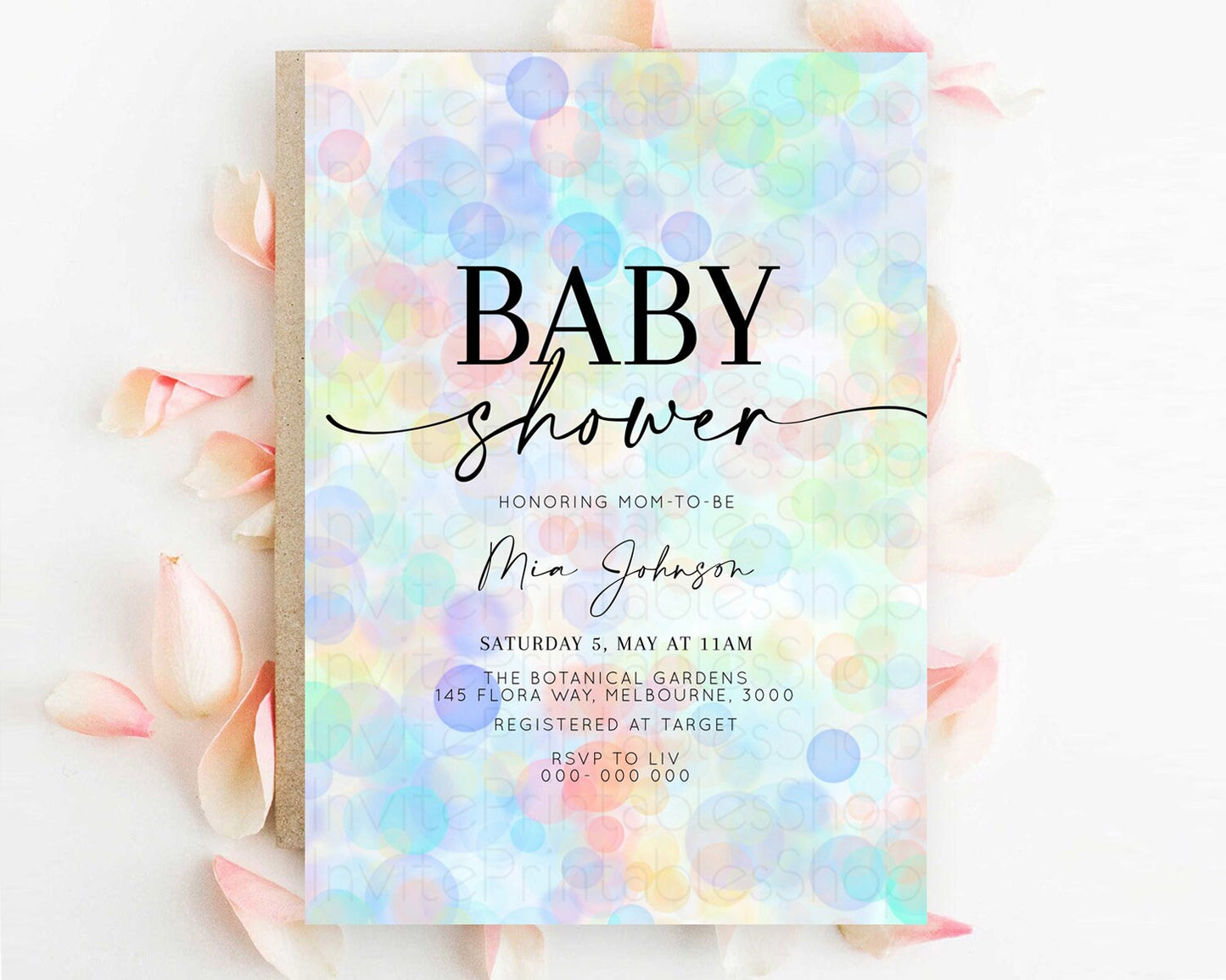 Pastel Confetti Baby Shower Invitation Bath Bomb Baby Shower Invitation Pastel Bubbles Invitation Colorful Watercolour Invitation  D10446