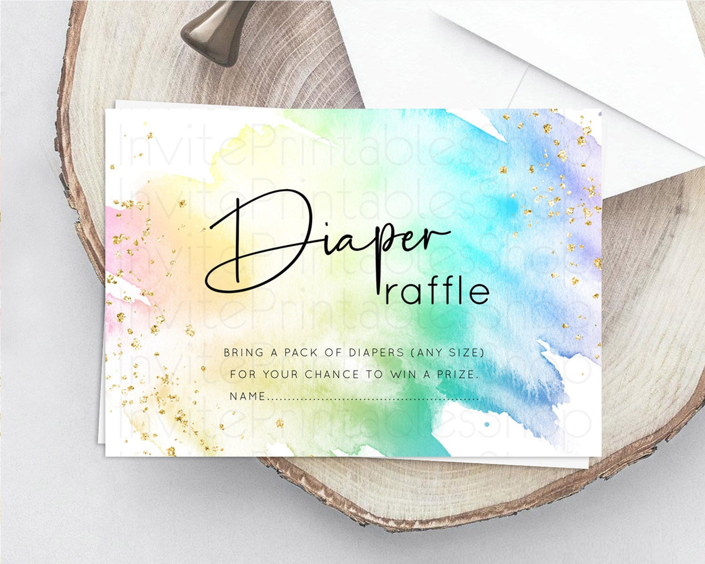 Pastel Diaper Raffle Card Pastel Rainbow Diaper Raffle Insert Colorful Ombre Watercolor Diaper Ticket Confetti Glitter Raffle Game D10279