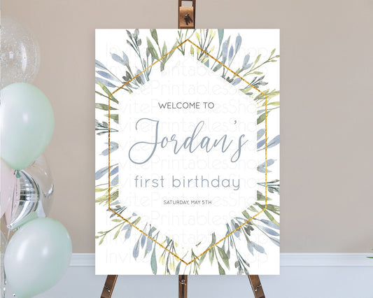 Leafy Welcome Sign Green Leaf Welcome Board Greenery Eucalyptus Fern Spray Leaves Watercolor Boho Garden First Birthday Welcome Sign D10532