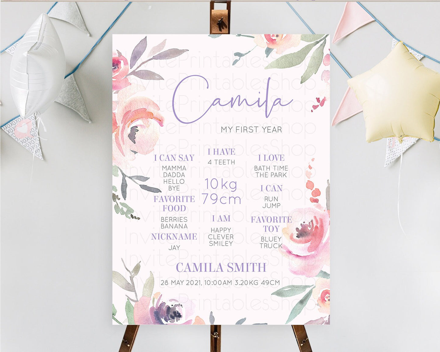 Secret Garden Milestone Board Wildflower First Birthday Milestone Poster Pastel Flowers Milestone Boho Wildflower 1st Birthday Sign D10198