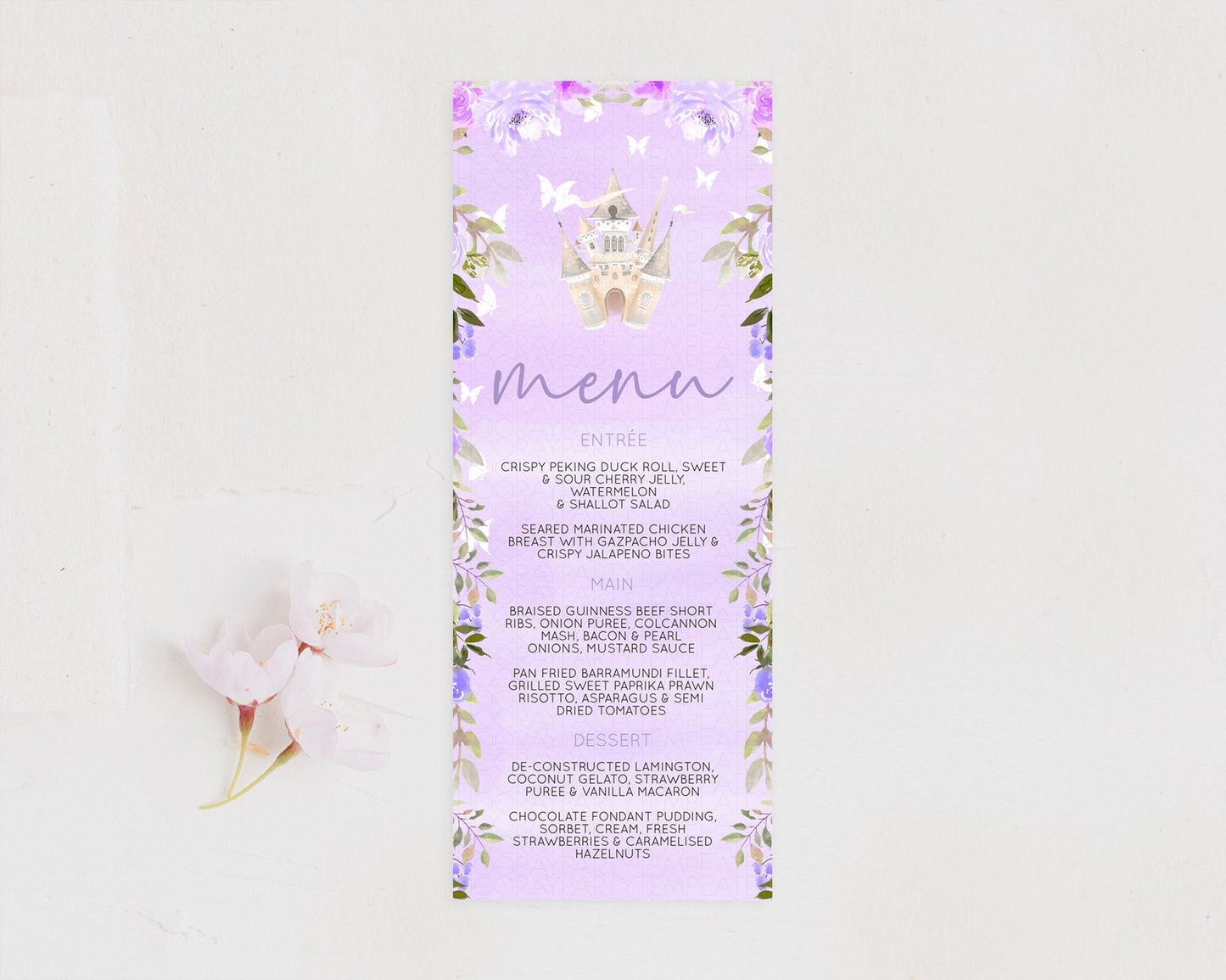 Princess Menu Castle Menu Template Secret Garden Table Decor Enchanted Castle Pastel Floral Dinner Dessert Menu Princess Food Menu D10339