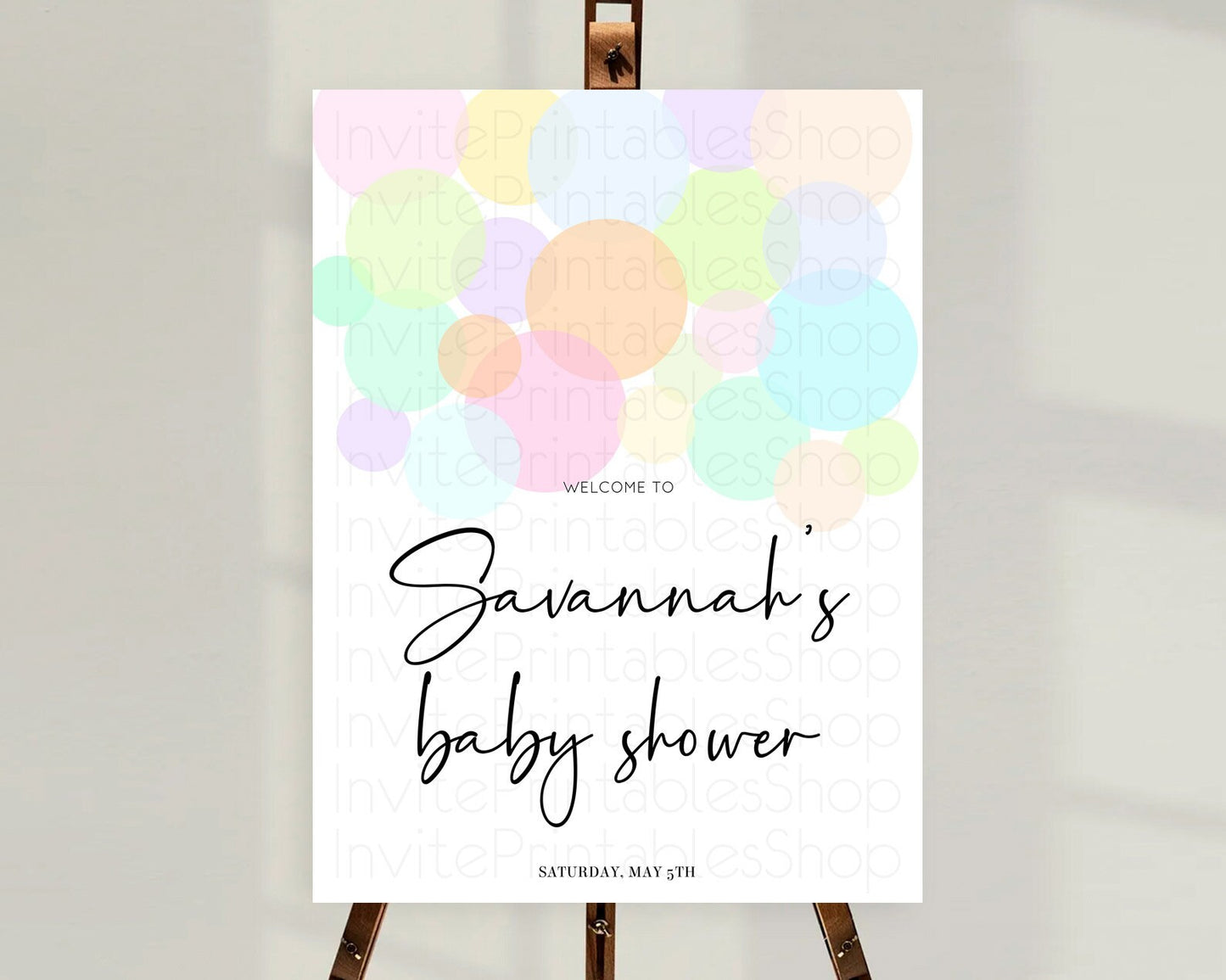 Rainbow Baby Shower Welcome Sign Pastel Welcome Board Pastel Rainbow Confetti Welcome Sign Colorful Bubbles Pastel Welcome Sign D10226