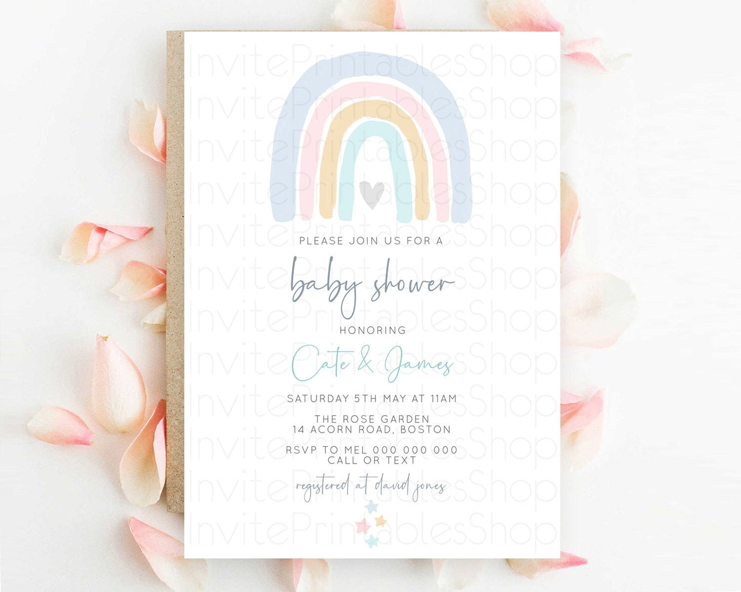 Pastel Rainbow Baby Shower Invitation Pastel Rainbow Invitation Rainbow Baby Invitation Pastel Invitation Boho Rainbow Invitation D10214