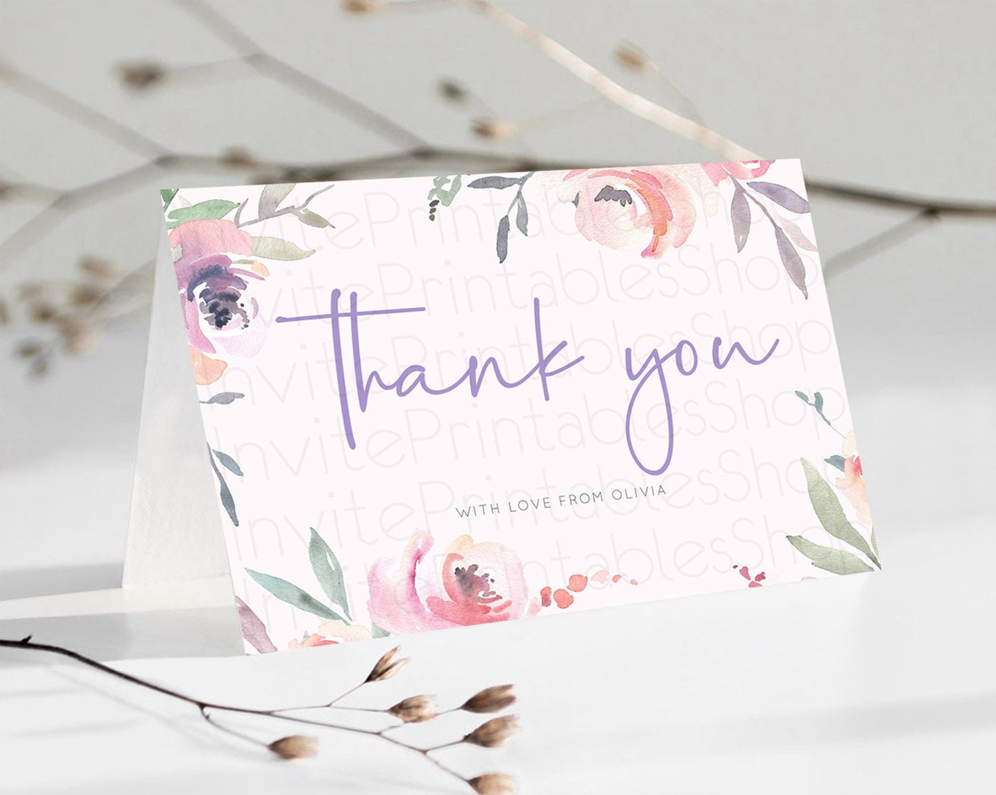 Editable Secret Garden Thank You Wildflower Thank You Card Pastel Flower Gar