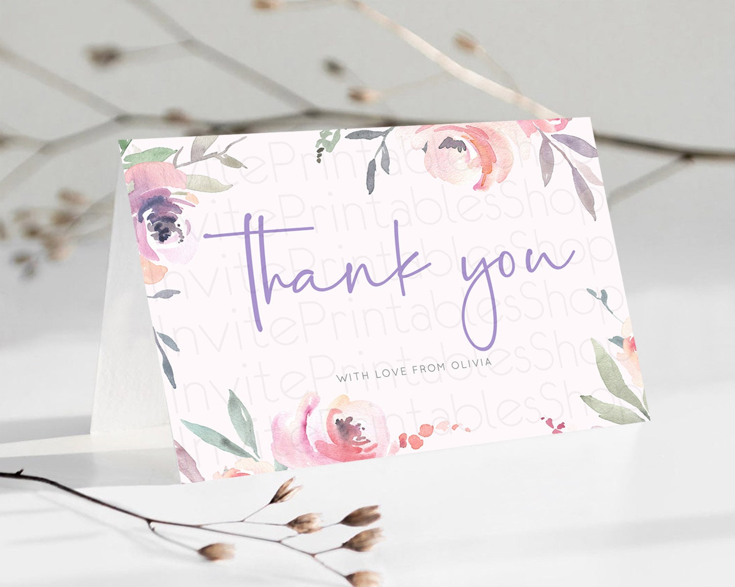 Editable Secret Garden Thank You Wildflower Thank You Card Pastel Flower Gar