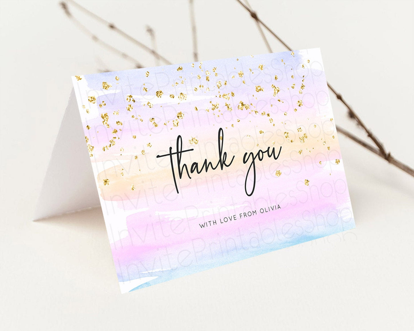 Pastel Thank You Rainbow Thank You Card Colorful Pastel Birthday Thank You Card Confetti Watercolor Pastel Teacher Thank You Cards D10594