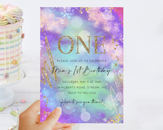Editable Rainbow Birthday Invitation Colorful Pastel Watercolor Invitation G