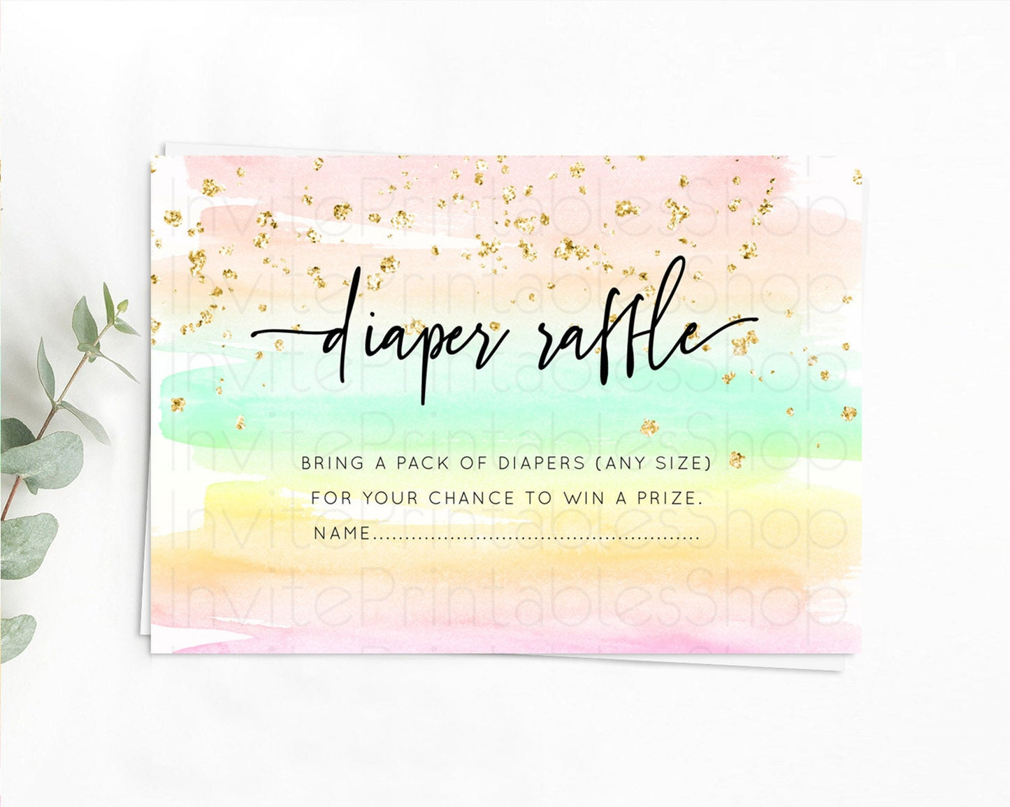 Pastel Diaper Raffle Card Pastel Rainbow Diaper Raffle Insert Colorful Ombre Watercolor Diaper Ticket Confetti Glitter Raffle Game D10591