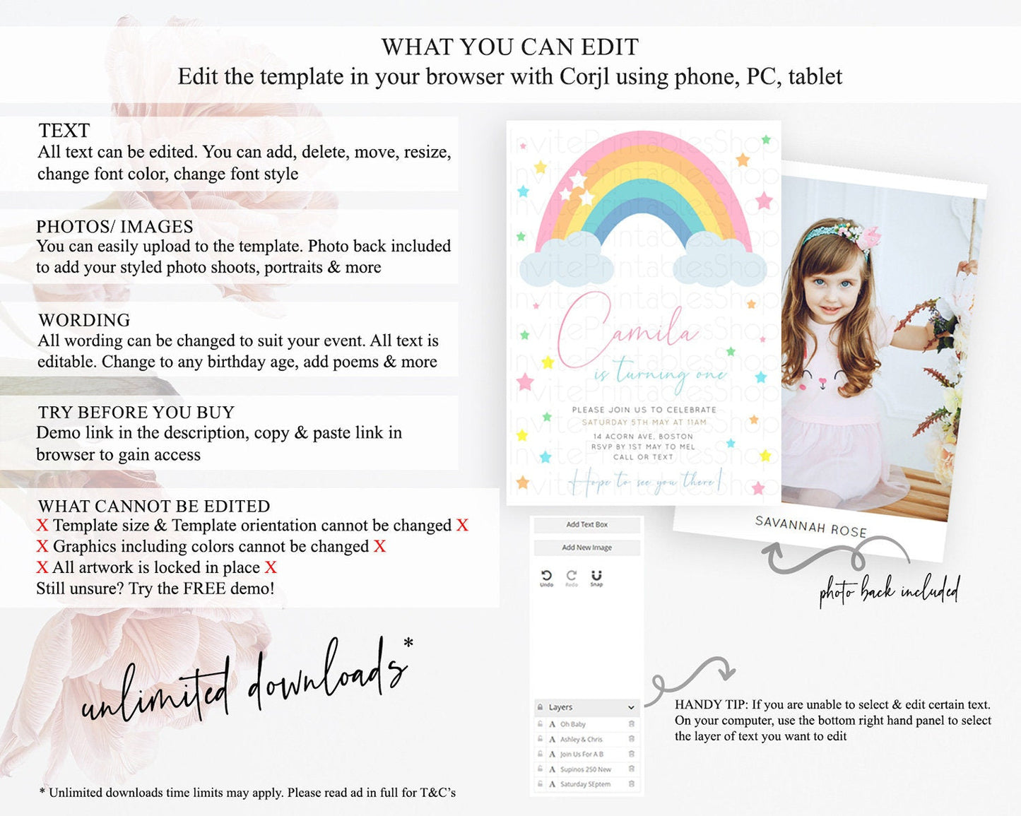 Pastel Rainbow Birthday Invitation Pastel Rainbow Invitation Rainbow Invitation Pastel Invitation Boho Rainbow 1st First Birthday D11023