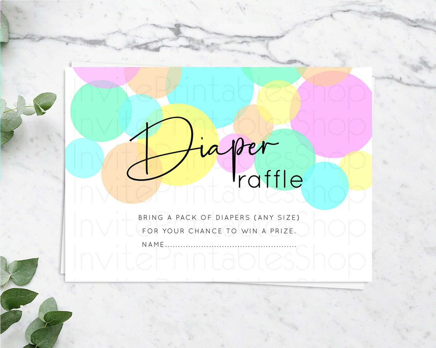 Rainbow Diaper Raffle Card Pastel Sprinkles Diaper Raffle Insert Rainbow Confetti Diaper Ticket Colorful Bubbles Pastel Raffle Game D10409