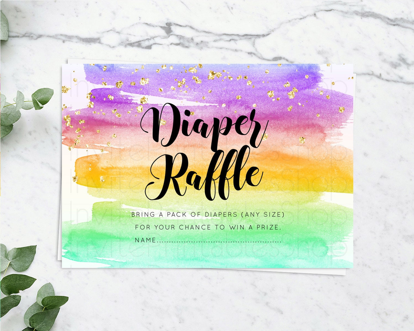 Pastel Diaper Raffle Card Pastel Rainbow Diaper Raffle Insert Colorful Ombre Watercolor Diaper Ticket Confetti Glitter Raffle Game D10524