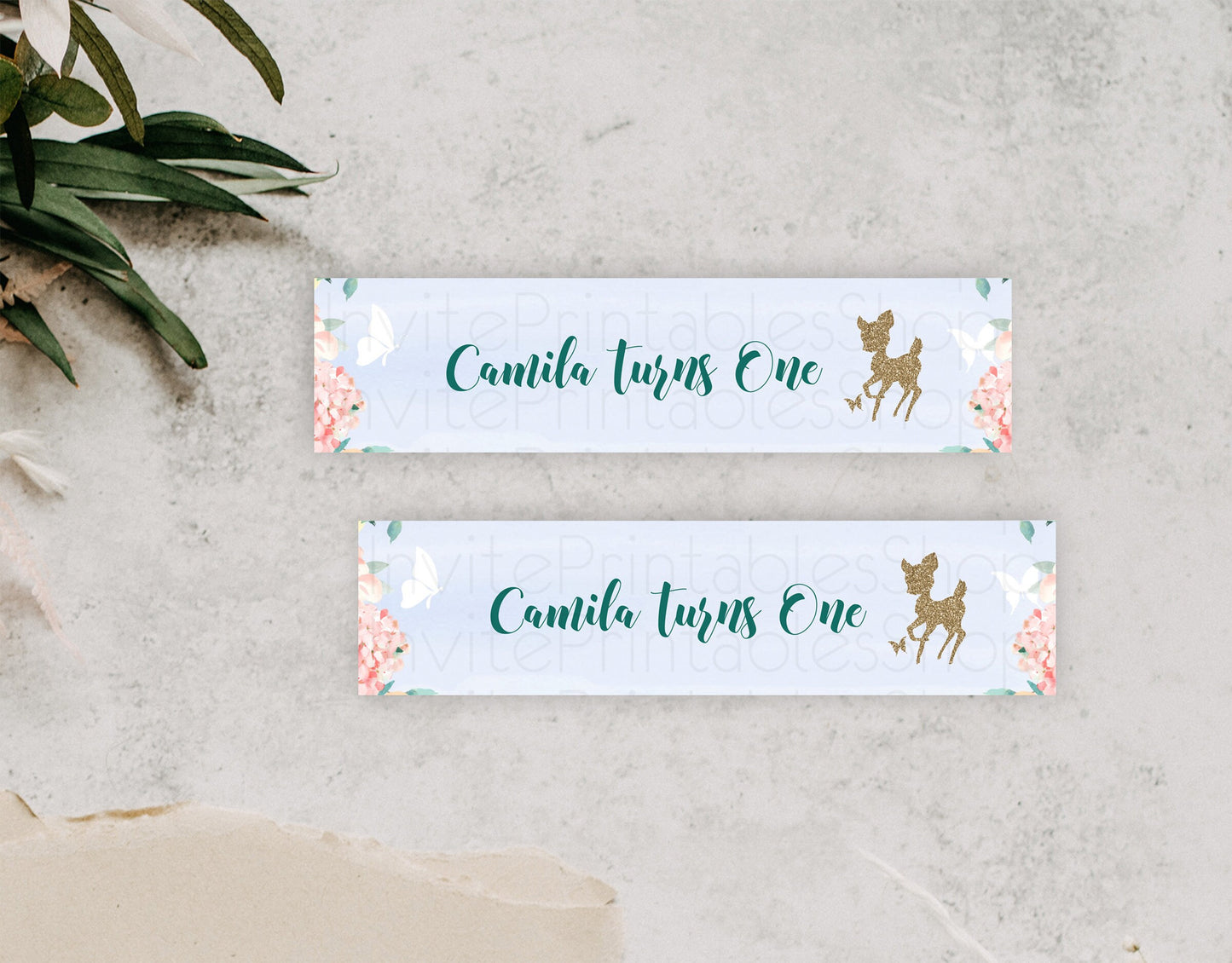 Fawn Deer Water Label Template Pastel Floral Deer Enchanted Forest Butterfly Party Decor Birthday Baptism Baby Shower Bridal Shower D10875