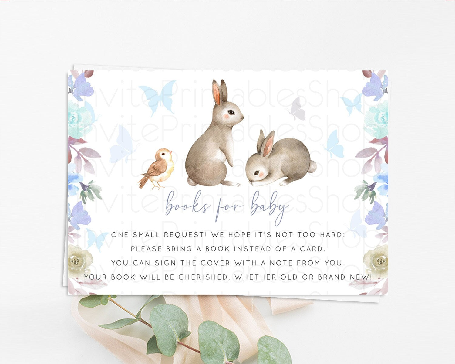 Editable Bunny Books For Baby Card Floral Bunny Book Insert Pastel Flowers W
