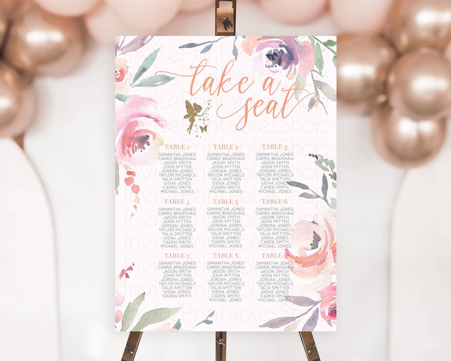 Fairy Seating Chart Pastel Fairy Seating Chart Fairy Tea Party Fairy Garden Seating Sign Enchanted Garden Floral Butterfly Decor D10197