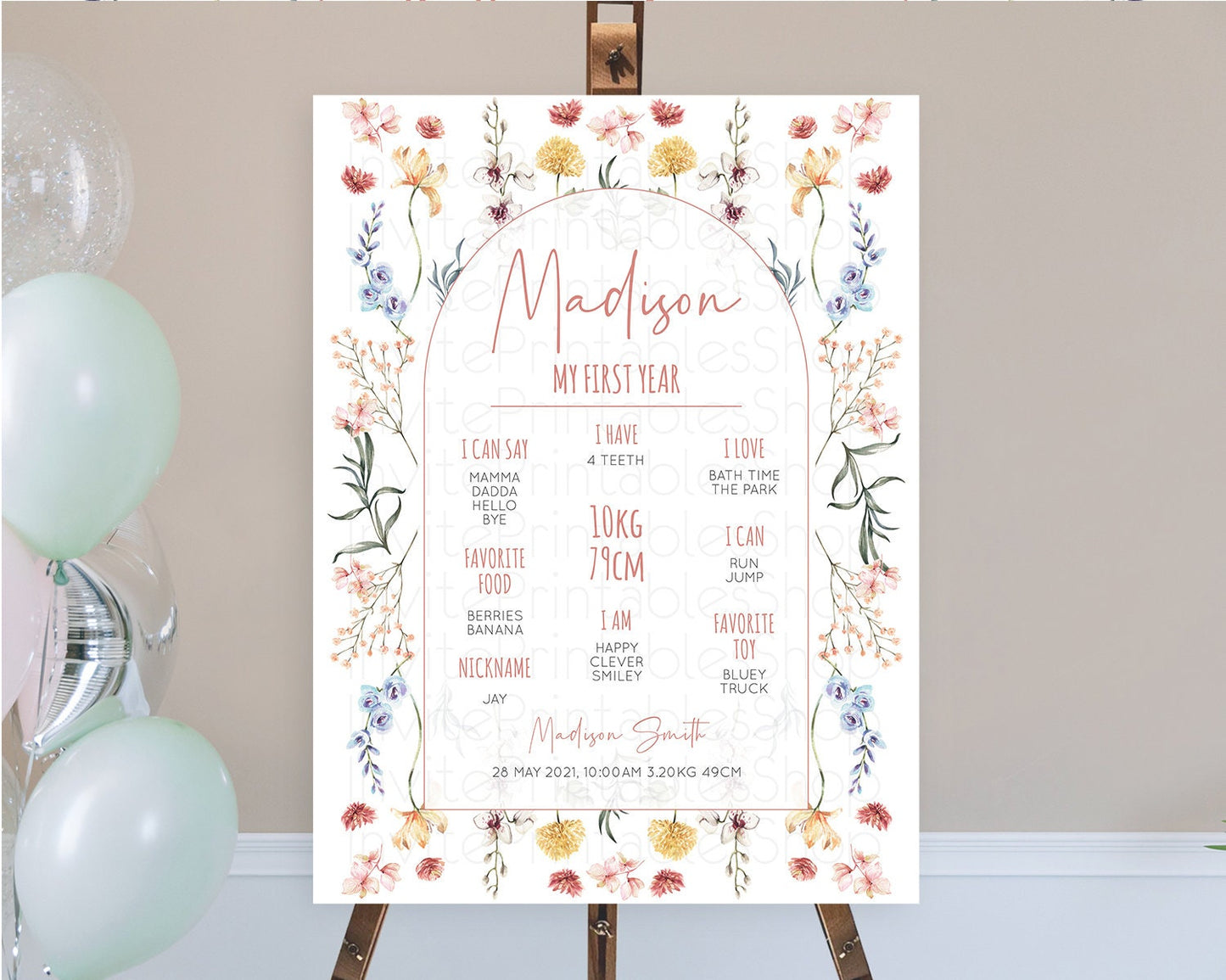 Secret Garden Milestone Board Wildflower First Birthday Milestone Poster Pastel Flowers Milestone Boho Wildflower 1st Birthday Sign D10682