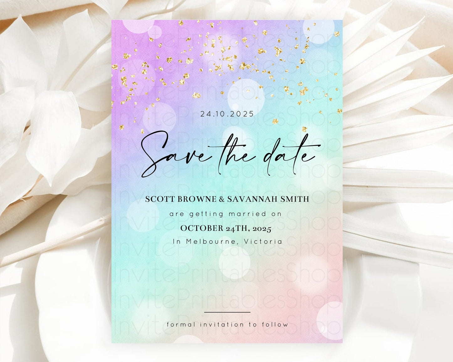 Pastel Save The Date Template Pastel Ombre Rainbow Watercolor Colorful Party For Birthday Baptism Baby Shower Wedding Bridal Shower D10618