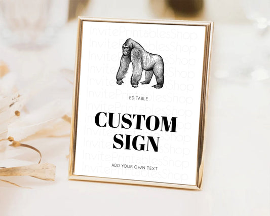 Editable Gorilla Table Sign Decor Gorilla Party Sign Template Safari Adventu