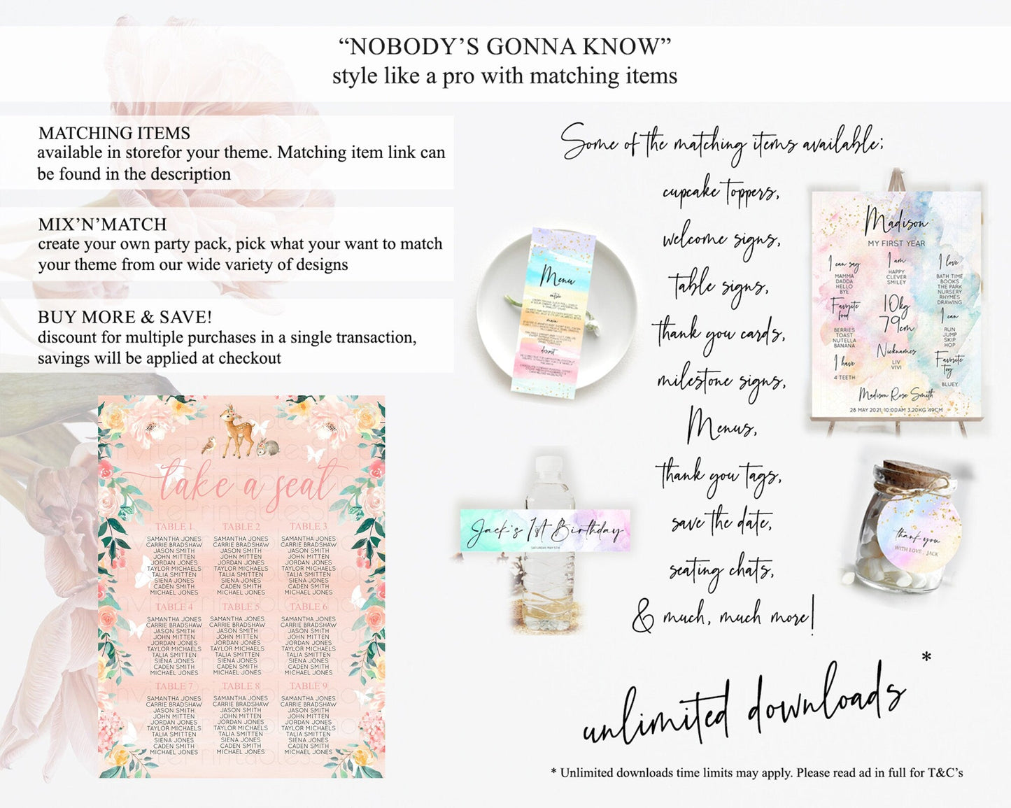 Fawn Seating Chart Deer Seating Chart Enchanted Forest Party Butterfly Pastel Flowers Whimsical Seating Chart Woodland Seating Sign D10921