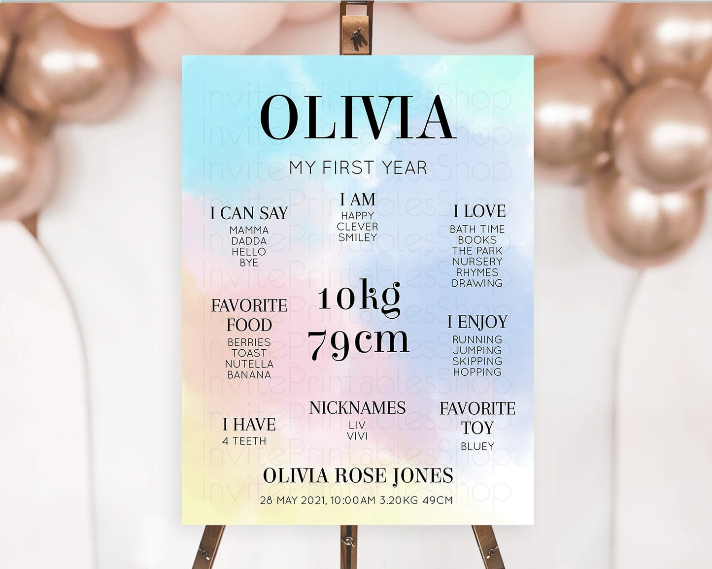 Editable Pastel First Birthday Milestone Board Pastel Rainbow Milestone Post