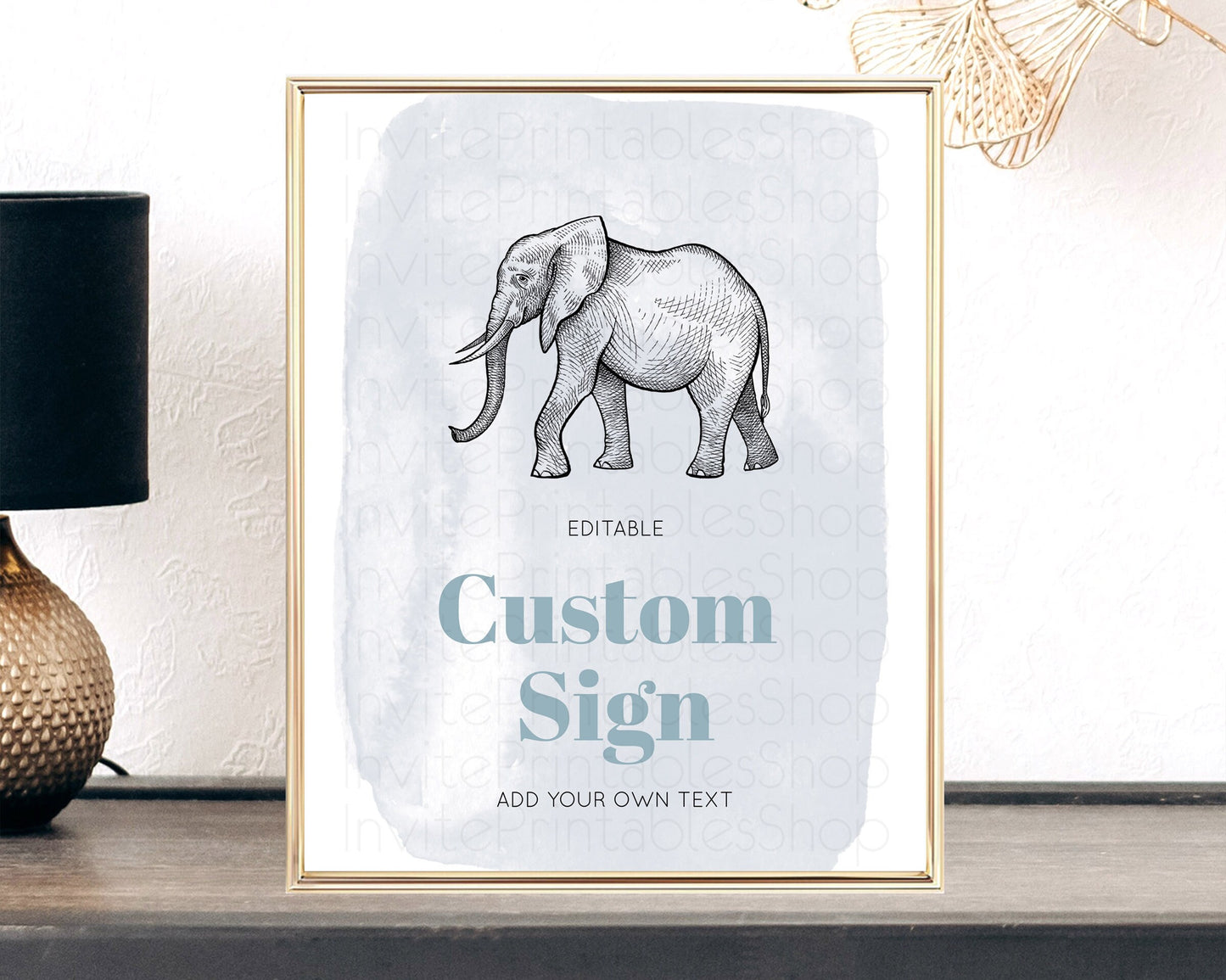 Elephant Sign Elephant Safari Adventure Party Table Sign Decor Dried Palm Fern Zoo 1st Birthday Baptism Baby Shower Bridal Shower D10811